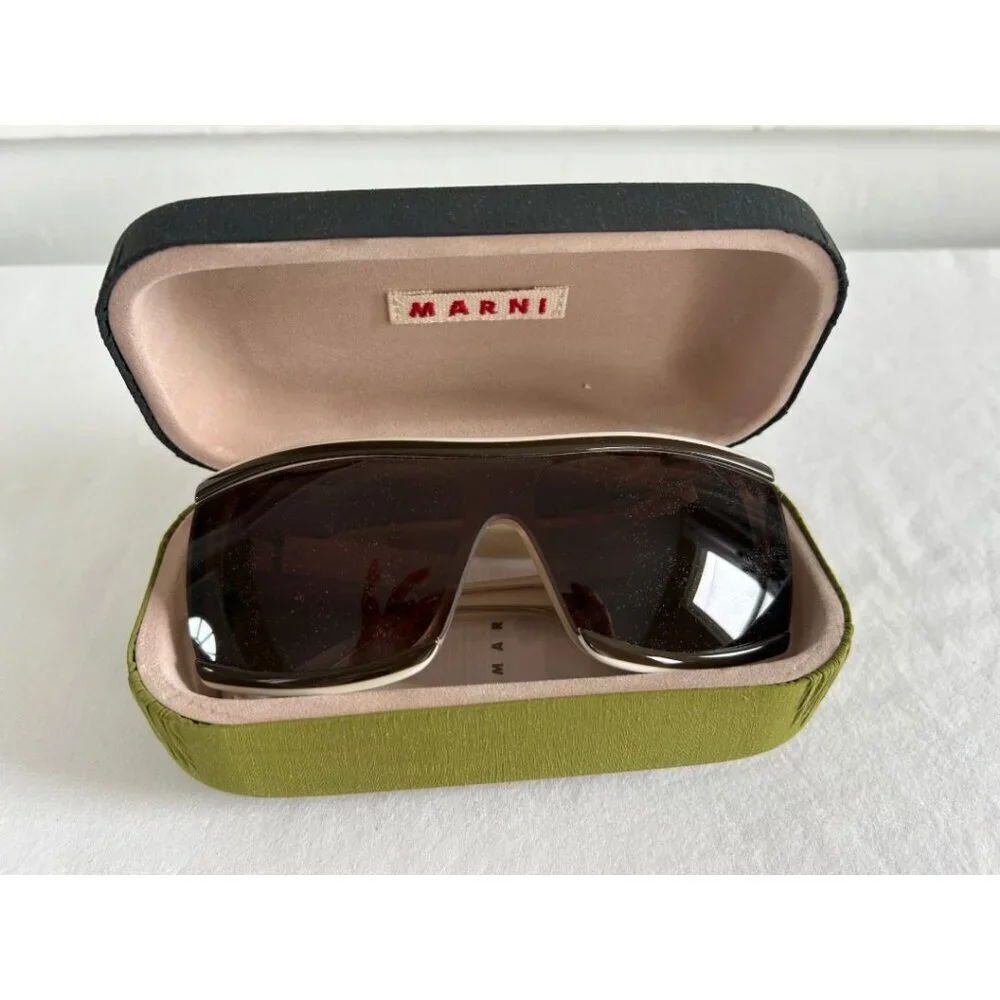 Marni‎ Shield Sunglasses Wraparound Brown Oversized Avant Garde Unisex